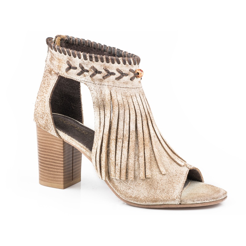 Womens Vintage Beige Suede With Fringe Fashion Open Toe Sandal 5 R