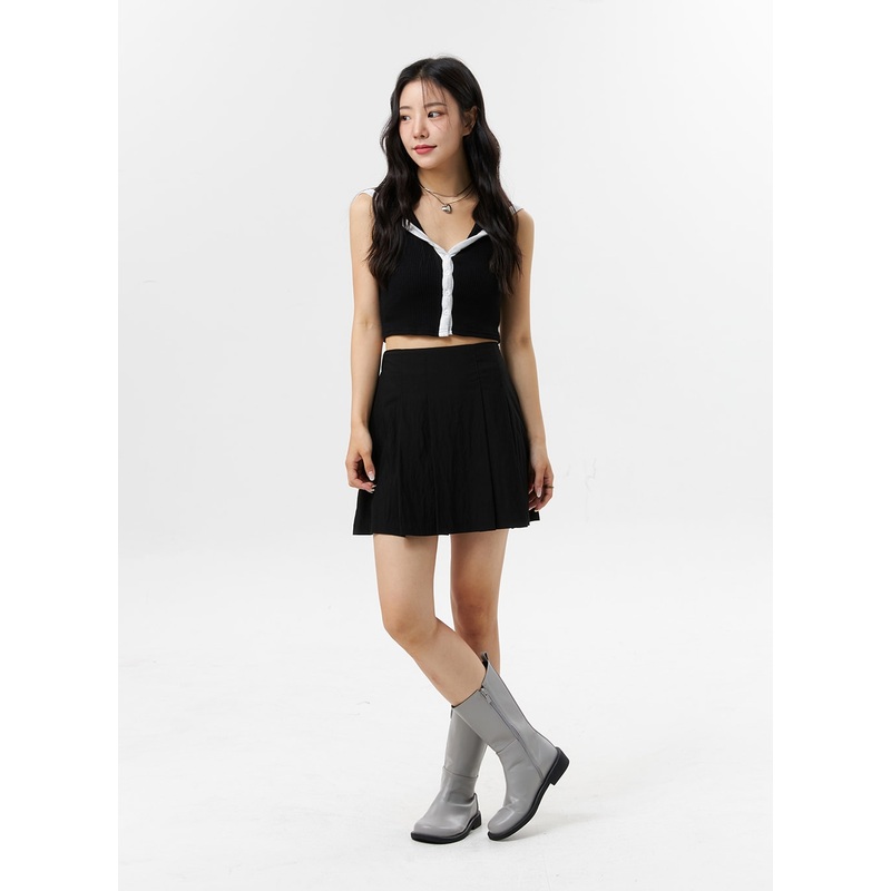 A-Line Pleated Mini Skirt OL318 White S/M