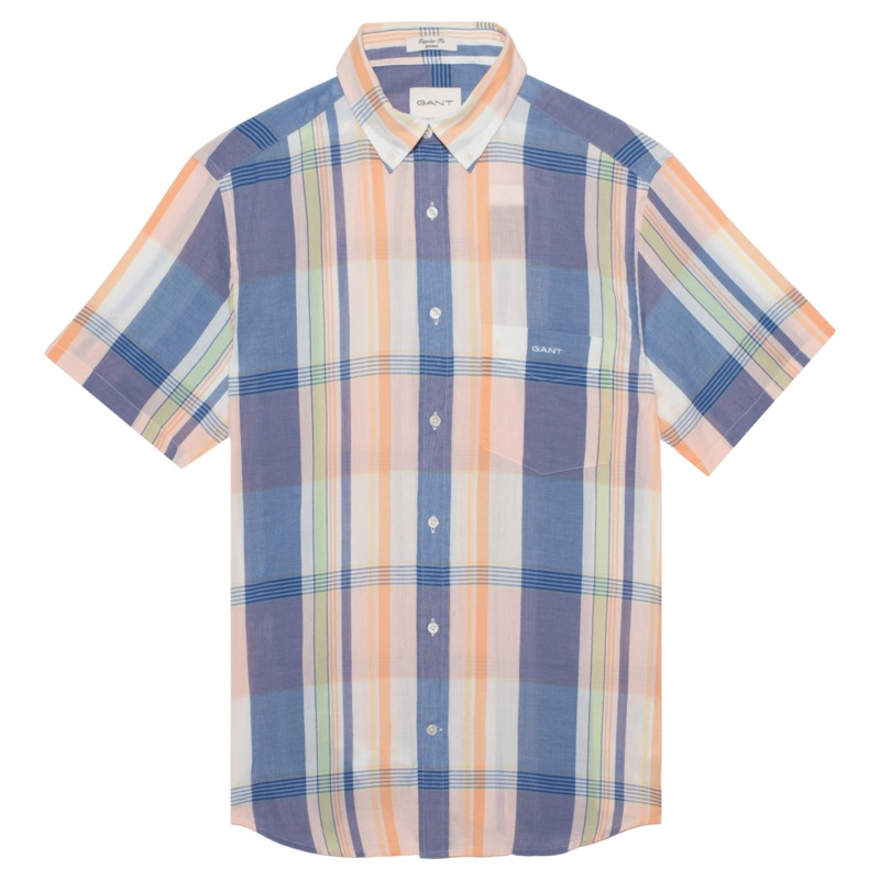 GANT Indian Madras Short Sleeve Shirt Eggshell Medium