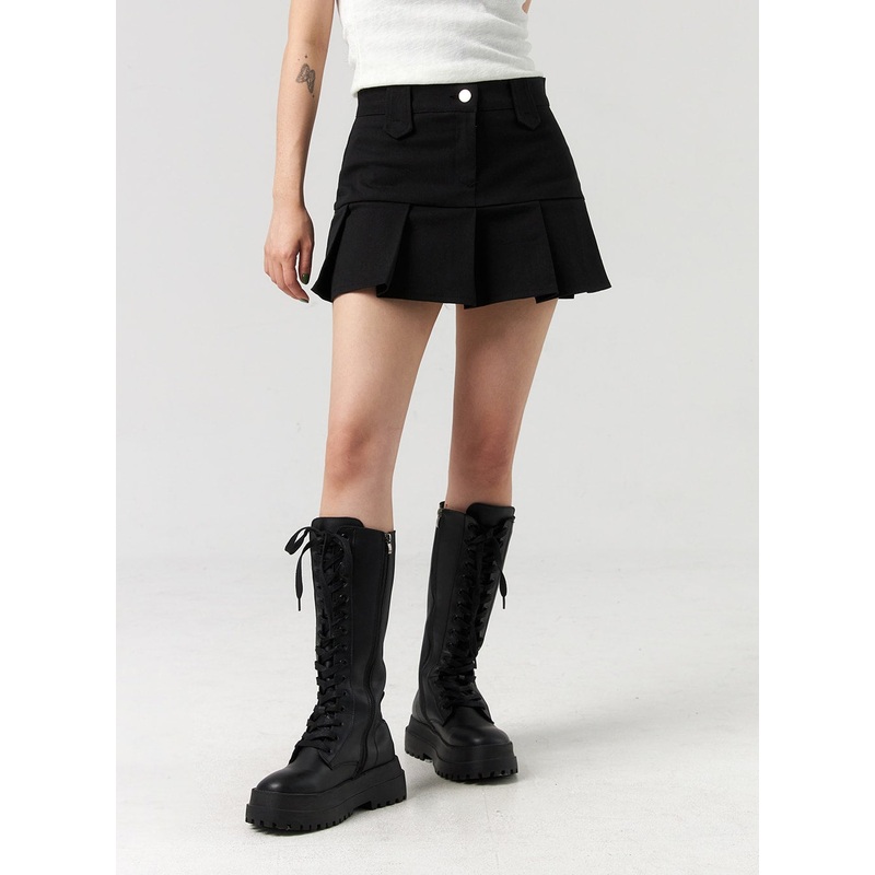 Mid-Rise Pleated Mini Skirt CL328 Beige S