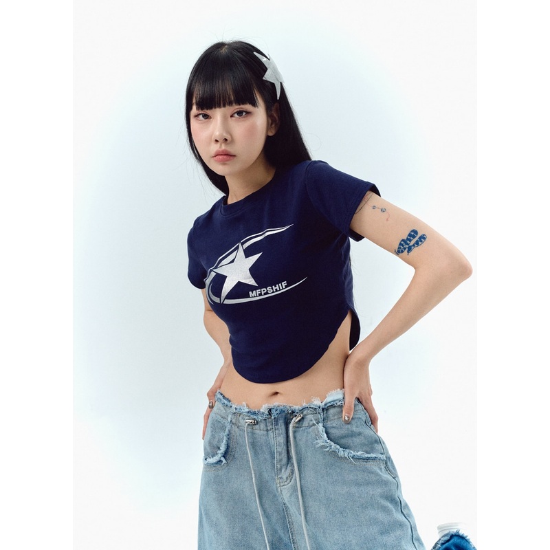 Round Hem Tee IU329 Dark blue S