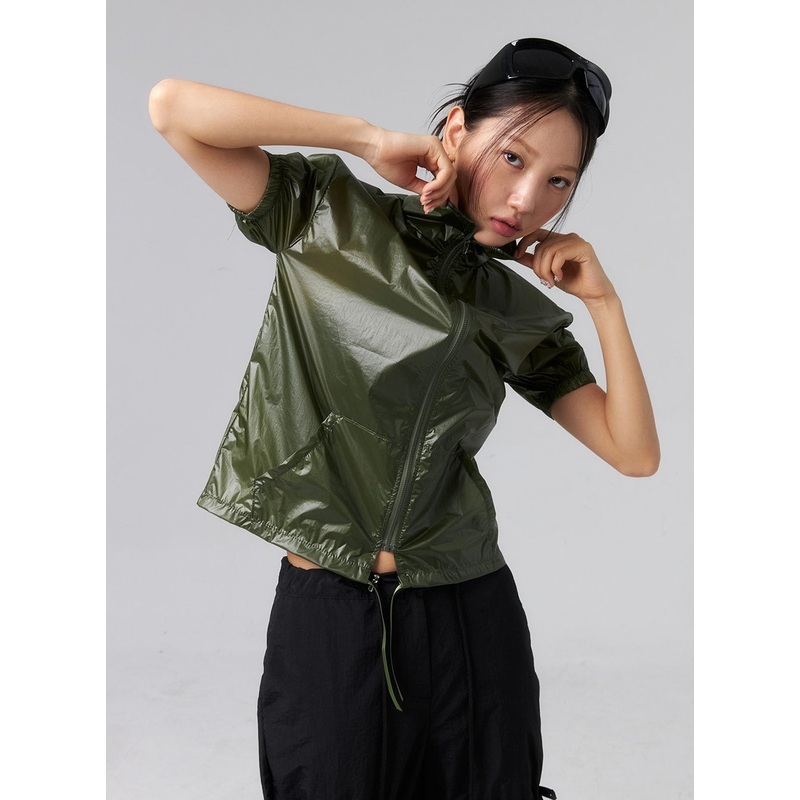 Short Sleeve Nylon Zip-Up CL319 Pink S/M