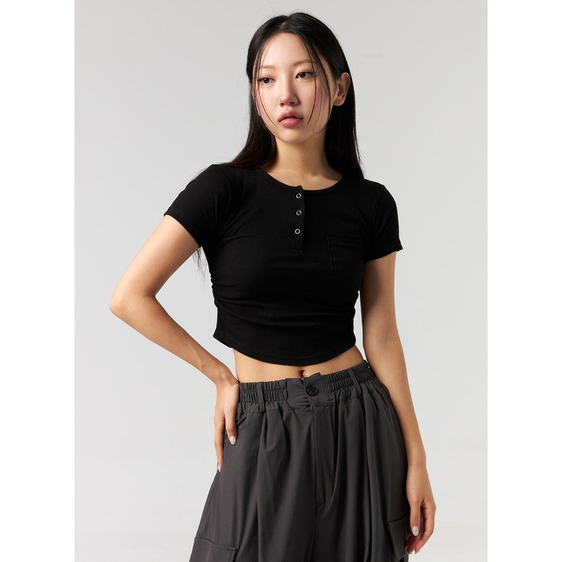 Snap Button Cropped Tee CL326 White S/M