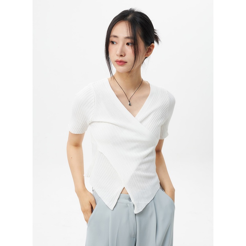 V-Neck Wrapped Top OL303 White S/M