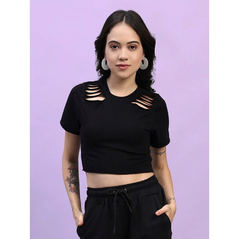 WOMEN’S COZY COTTON CROP-TOP BLACK XS