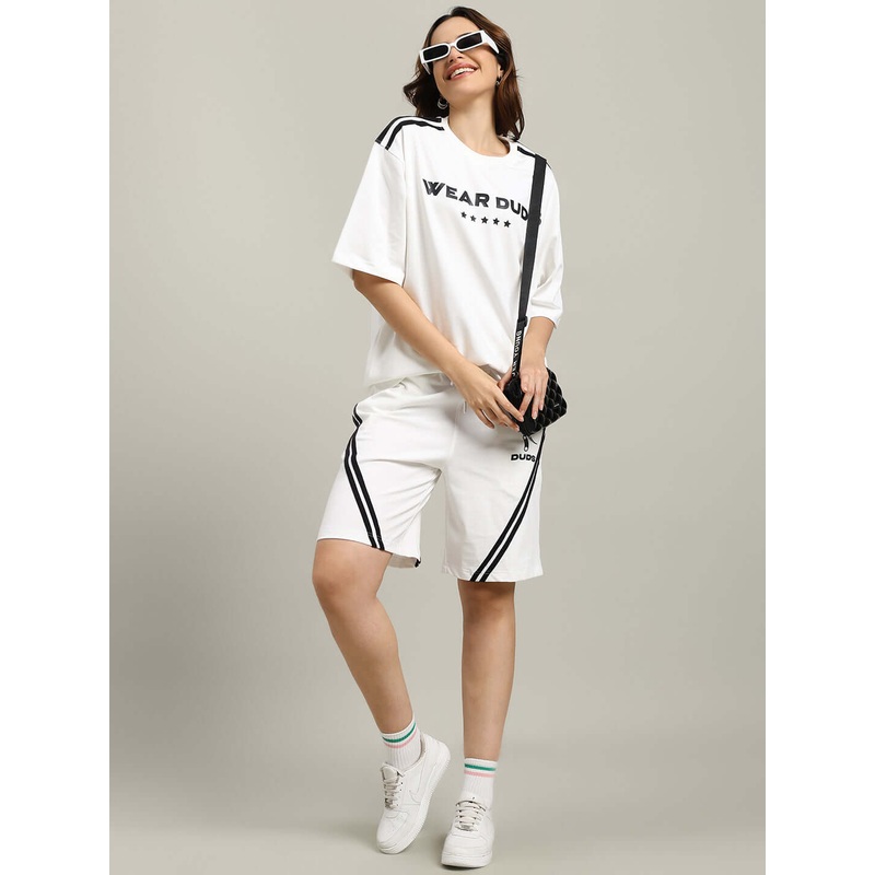 WOMEN’S STAR JUMPER SUMMER CO-ORD SET OFF WHITE XS