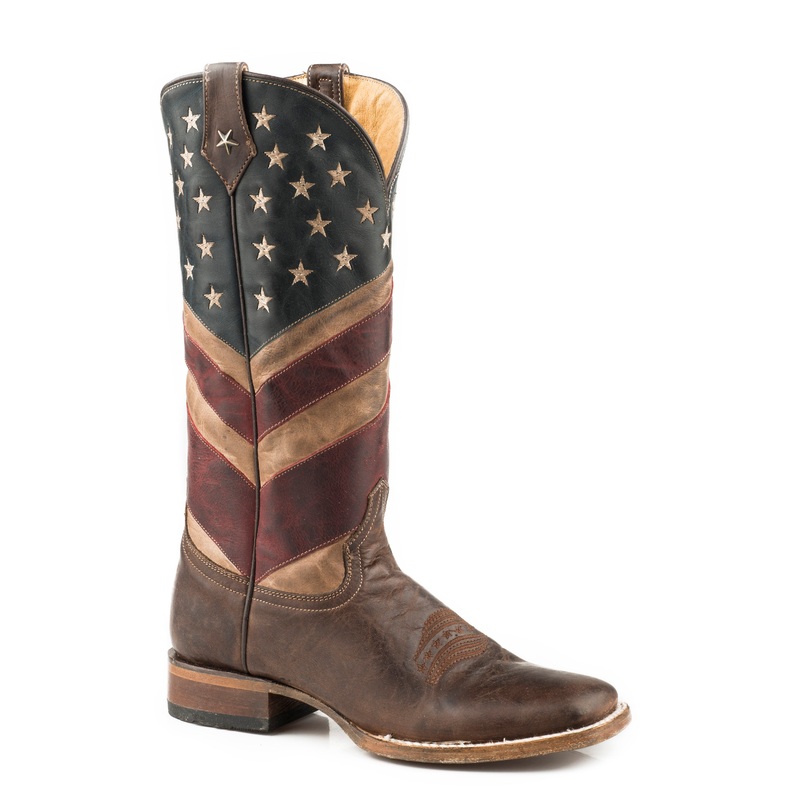 Womens American Flag Leather Cowboy Boot Burnished Tan Red White And Blue 5 R