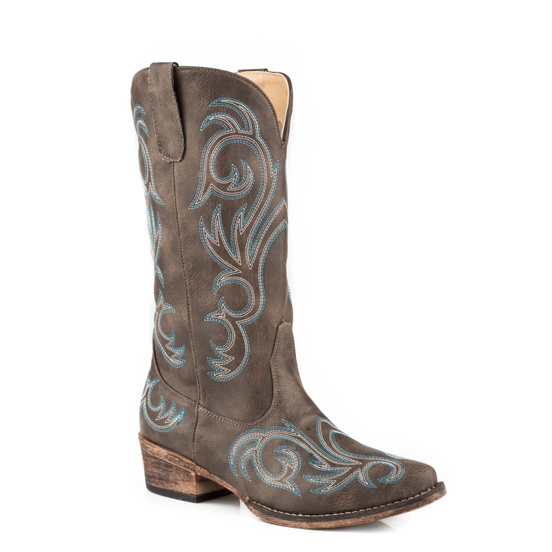 Womens Fashion Cowboy Boot Vintage Brown Faux Leather With Western Embroidery 5 R