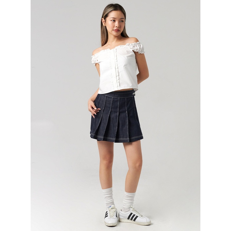 Wrapped Pleated Mini Skirt CL306 Dark blue S