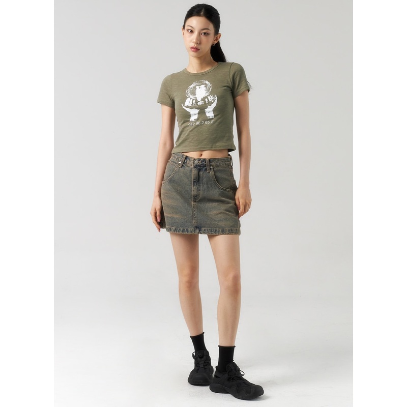 A-Line Denim Mini Skirt CU321 Blue S