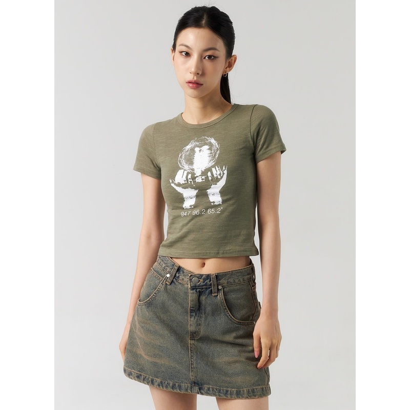 Cropped Graphic Tee CU321 White S/M