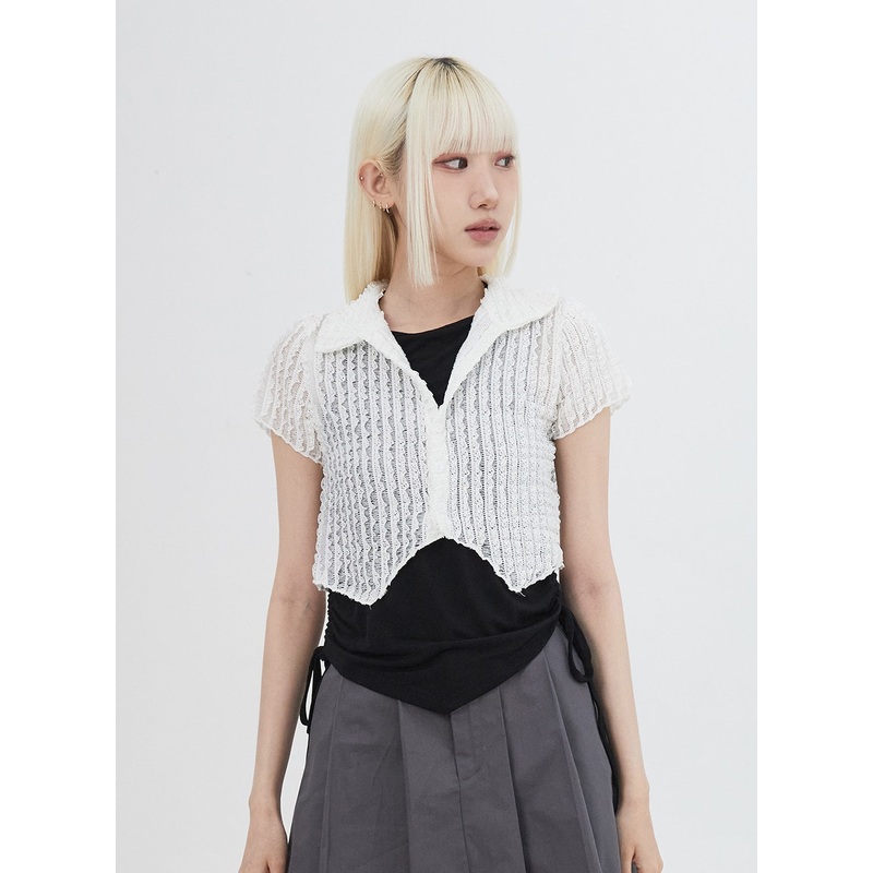 Cropped Mesh Top IU312 Light beige S/M