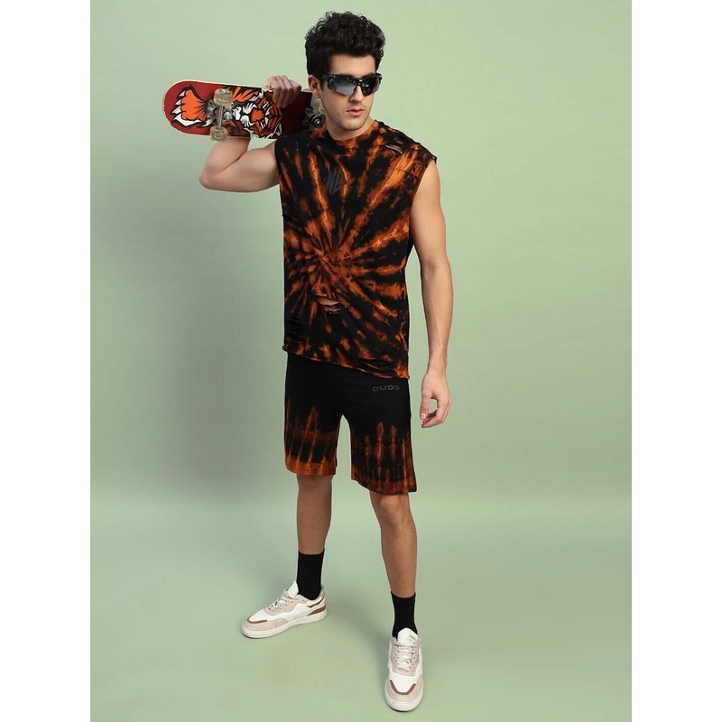 MUSCLE TEE RIPPED TIE-DYE CO-ORD SET BLACK XS