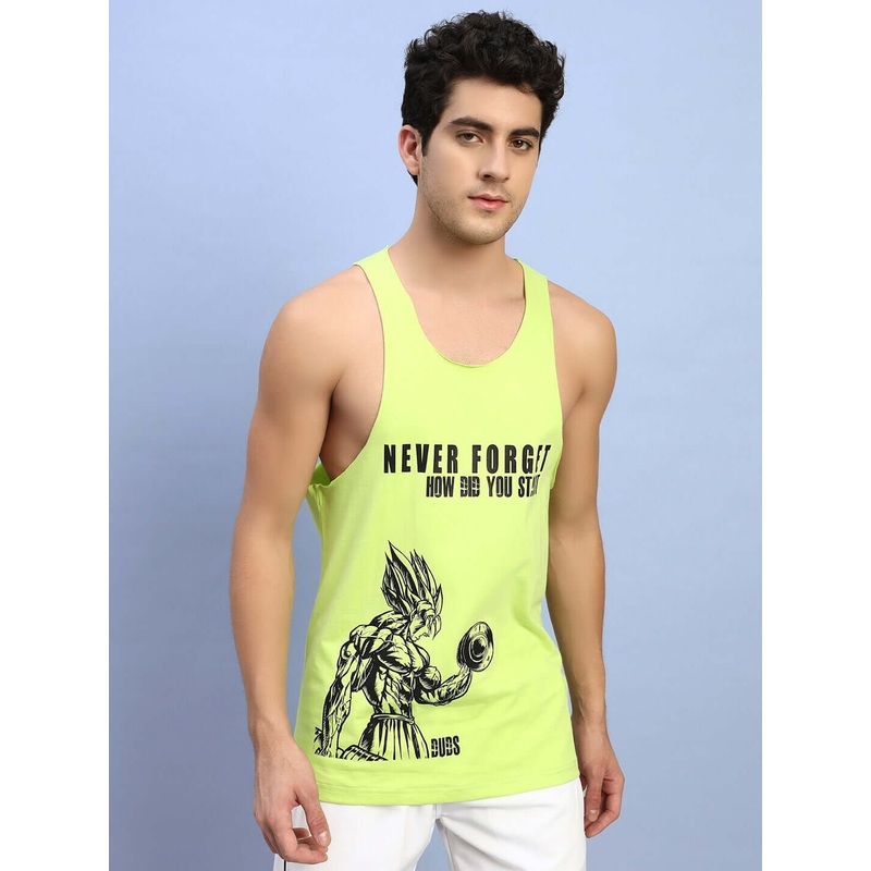 NEVER FORGET PRINTED GYM T-SHIRT NEON GREEN XS