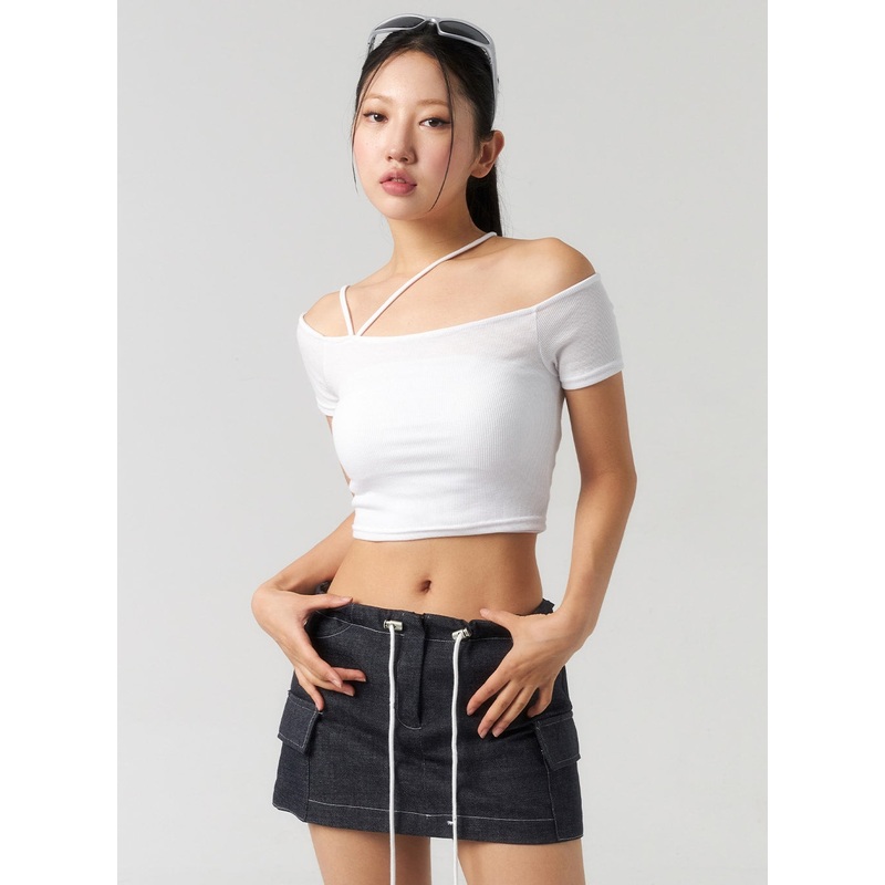Off-Shoulder Cropped Tee CU326 White S/M