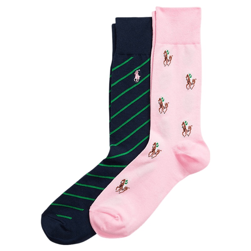 Polo Ralph Lauren All Over Print Crew Socks Two Pack Pink/Navy 10-13