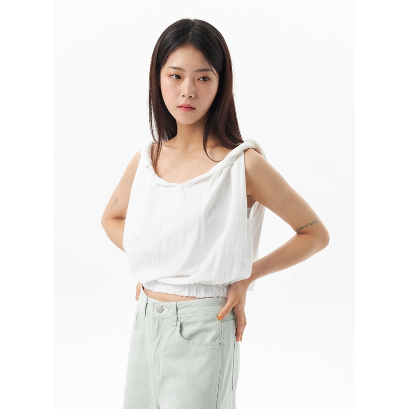 Scoop Back Cropped Top OU319 White S/M