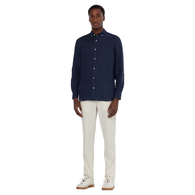 Scotch & Soda Long Sleeve Button Down Linen Shirt Night Medium
