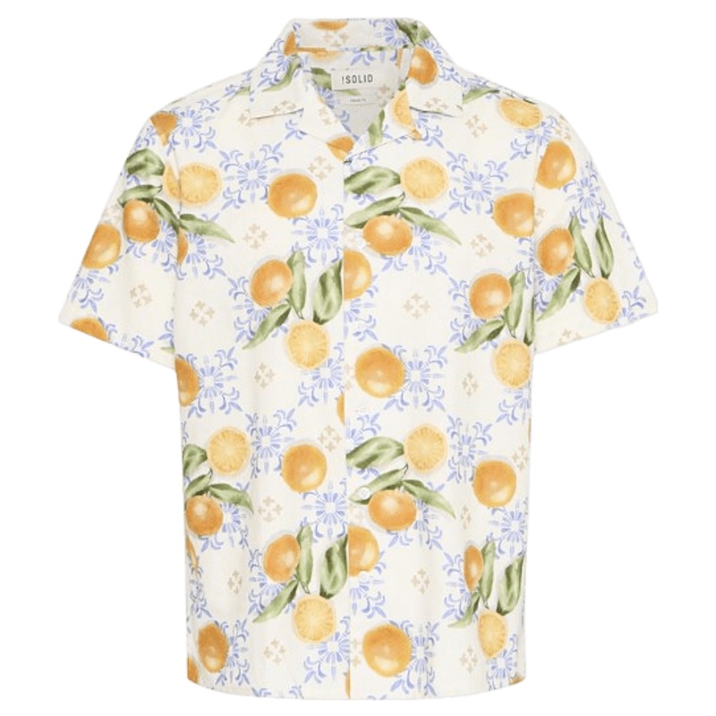 !SOLID Short Sleeve Oranges Print Shirt Insignia Blue Small