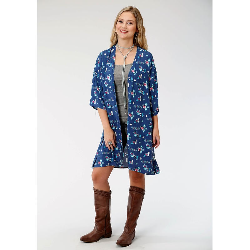 Womens Blue Aztec Print Long Sleeve Cardigan XS