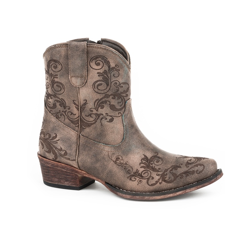 Womens Fashion Shorty Boot Vintage Brown Faux Leather Laser Western Design 5 R