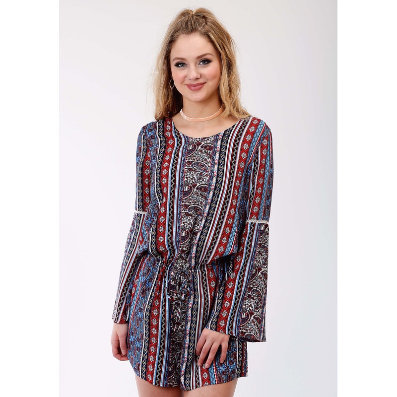 Womens Multicolored Paisley Stripe Romper XS