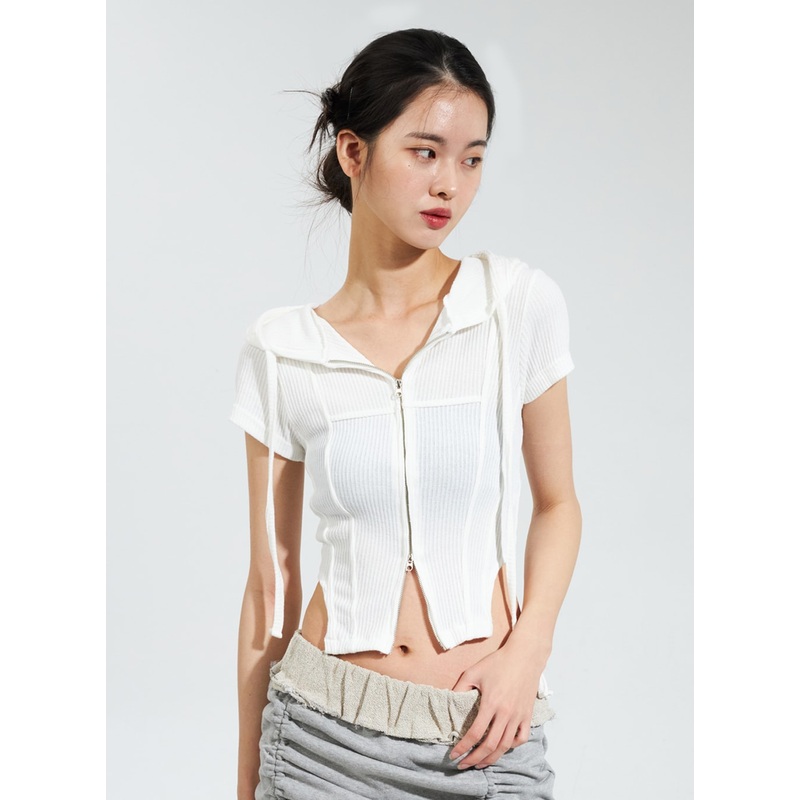 Cropped Zip-Up Hoodie IY322 White S/M