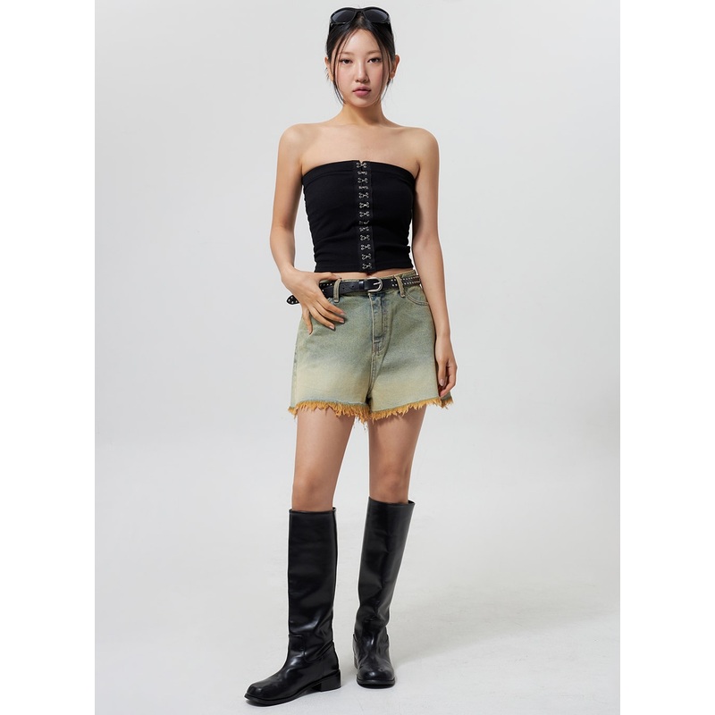 Denim Ripped Hem Shorts CY325 Blue S