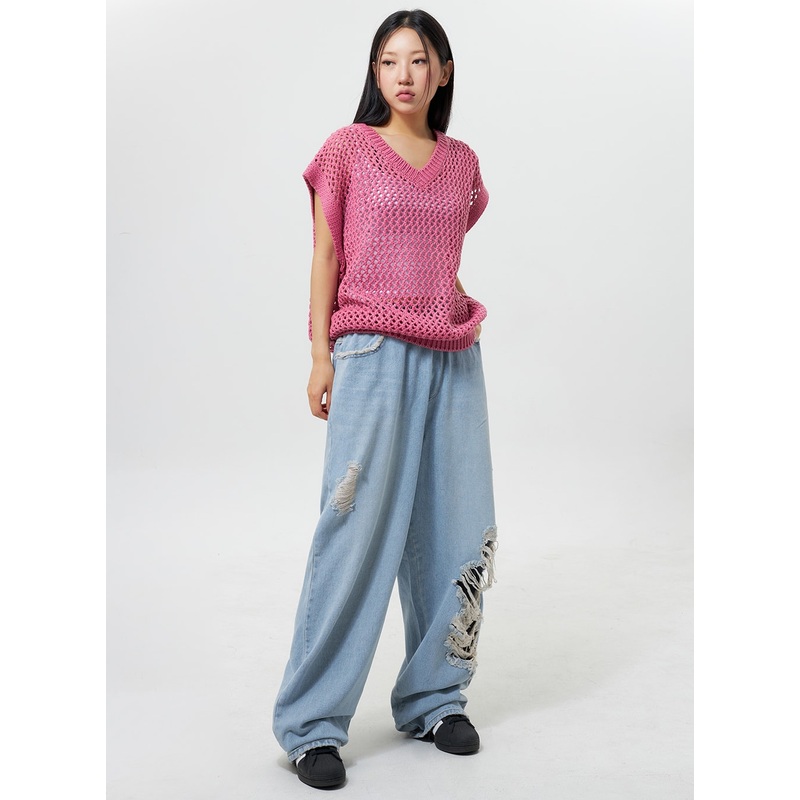 Oversized Ripped Jeans CY324 Light blue S