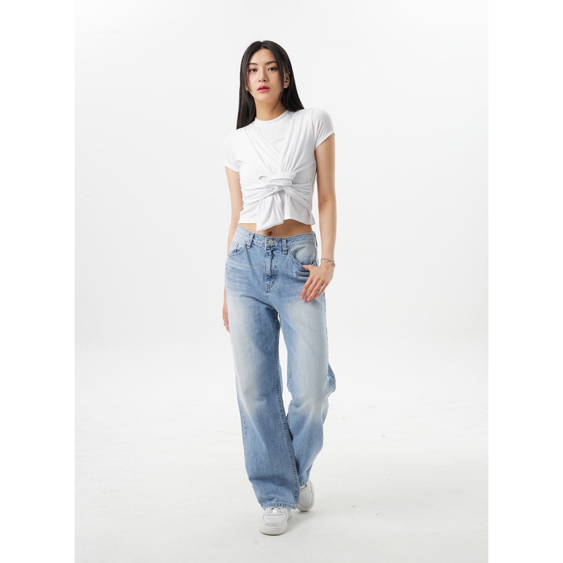 Wide Mid-Rise Jeans BY325 Light blue S