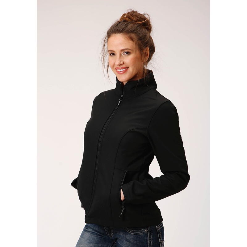Womens Black Softshell With Black Lining Zip Front Jacket XS