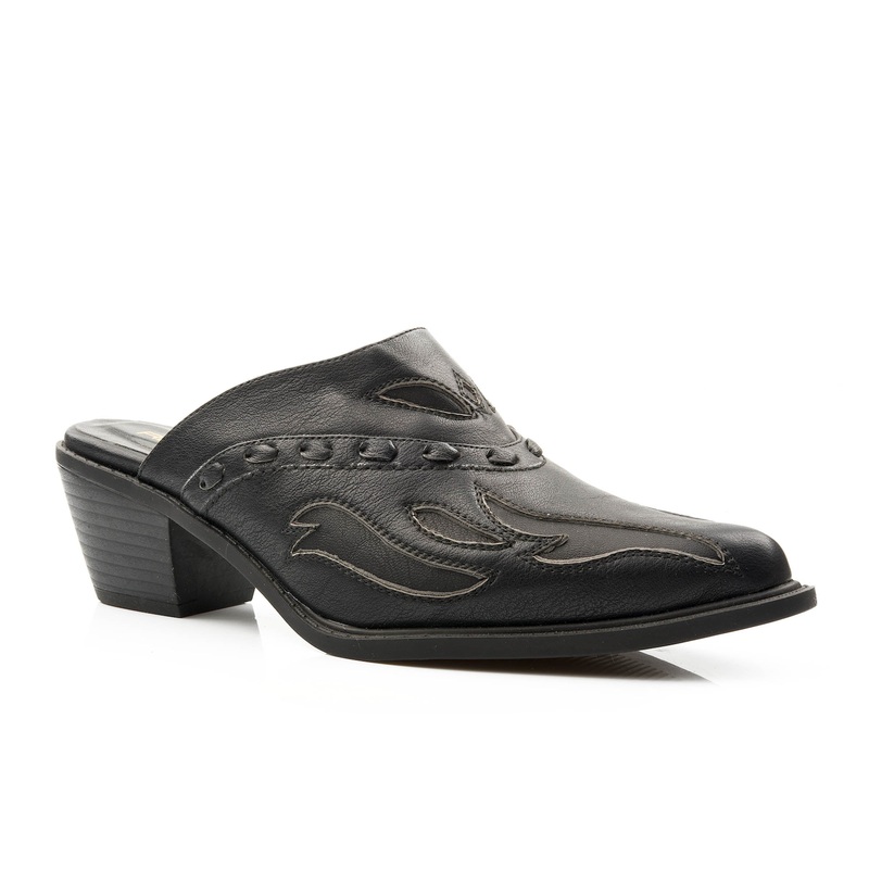 Womens Fashion Mule Black Faux Leather With Underlay 5 R