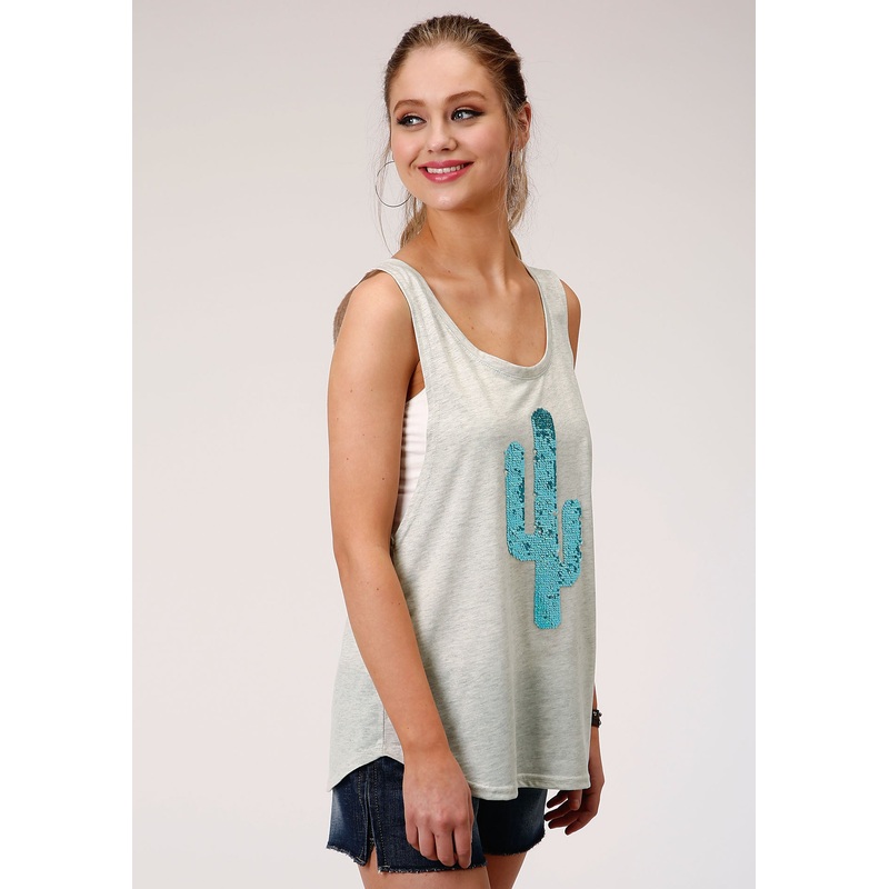 Womens Heather Gray With Sequin Decoration Sleeveless Knit Top XS