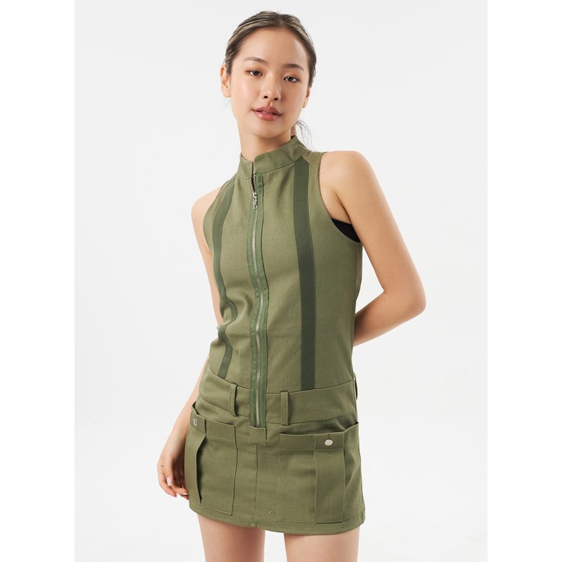 Zip-Up Mini Dress CU302 Beige S/M