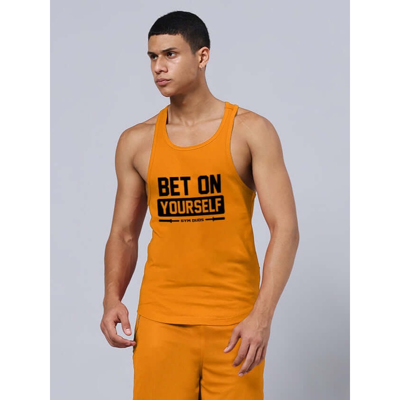 BET ON YOUR SELF PRINTED GYM T-SHIRT ORANGE XS