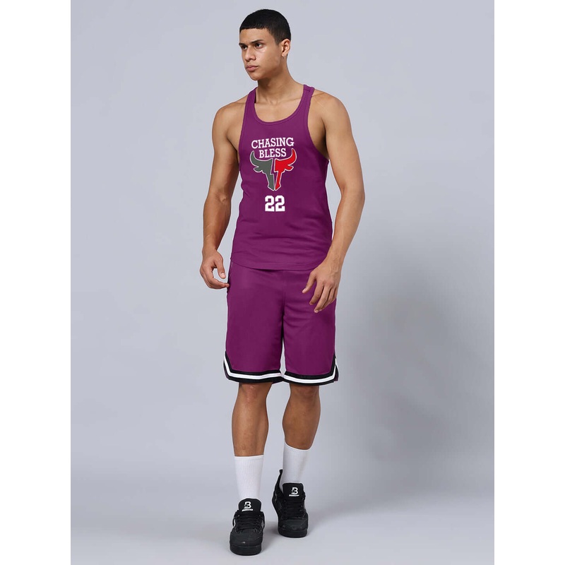 CHASING BLESS PRINTED GYM CO-ORD SET PURPLE XS