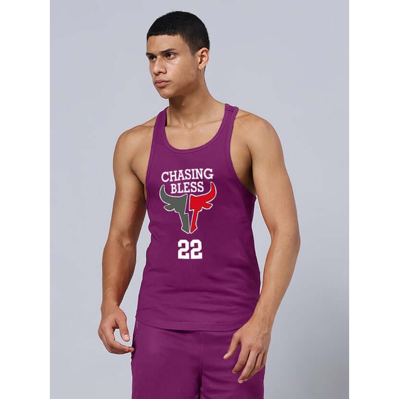 CHASING BLESS PRINTED GYM T-SHIRT PURPLE XS