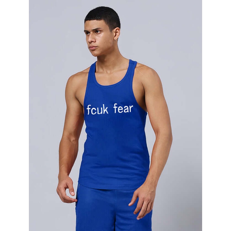 FEARLESS PRINTED GYM T-SHIRT BLUE XS