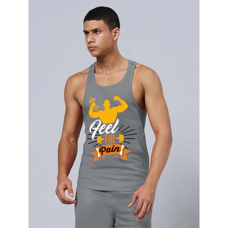 FEEL THE PAIN PRINTED GYM T-SHIRT GREY XS