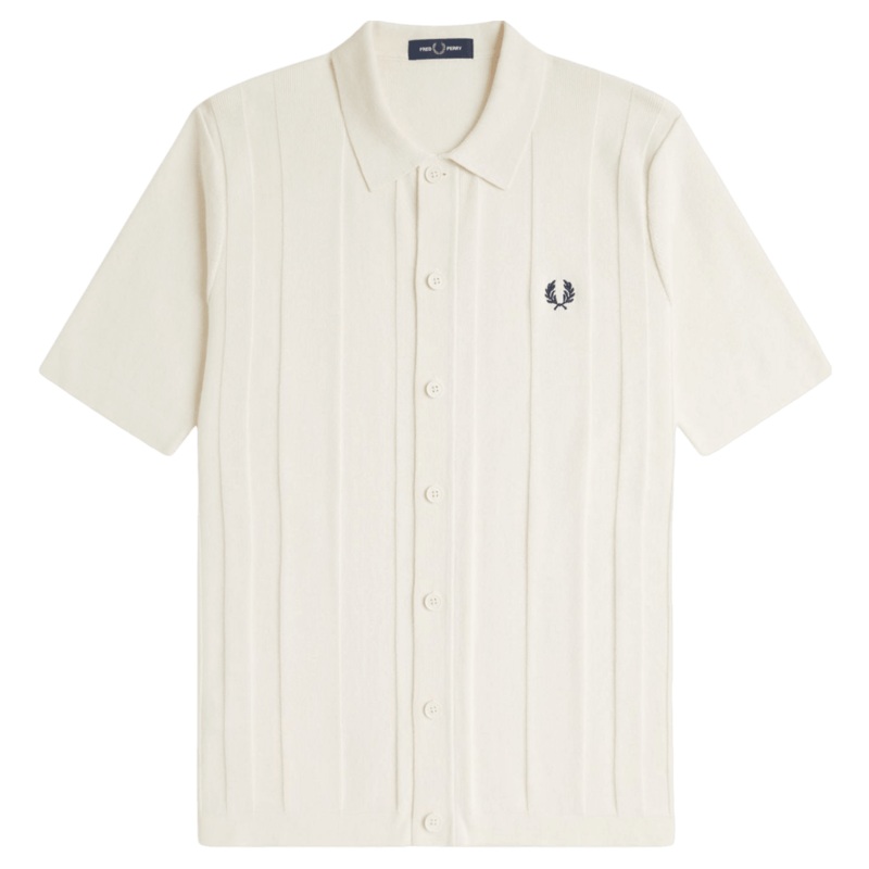 Fred Perry Button Through Short Sleeve Shirt Ecru Medium