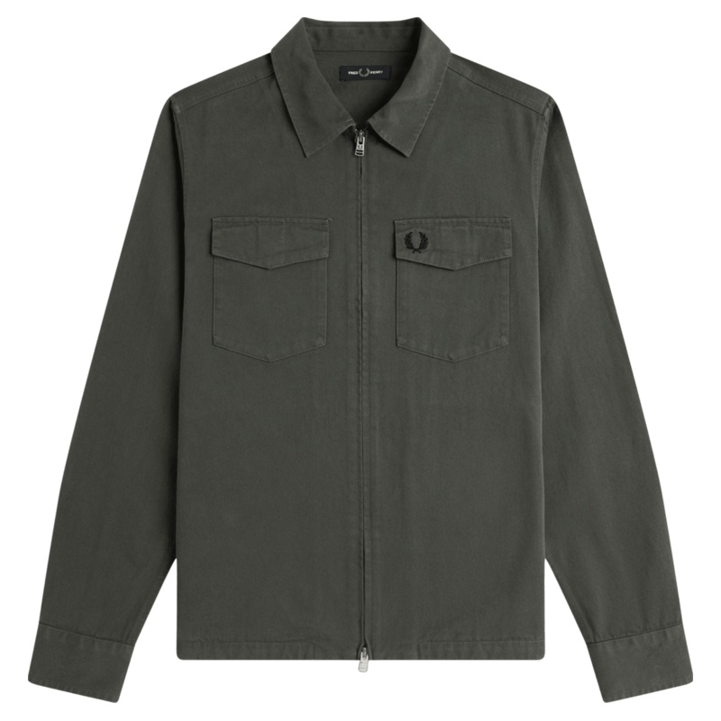 Fred Perry Twill Zip-Through Overshirt Field Green Medium