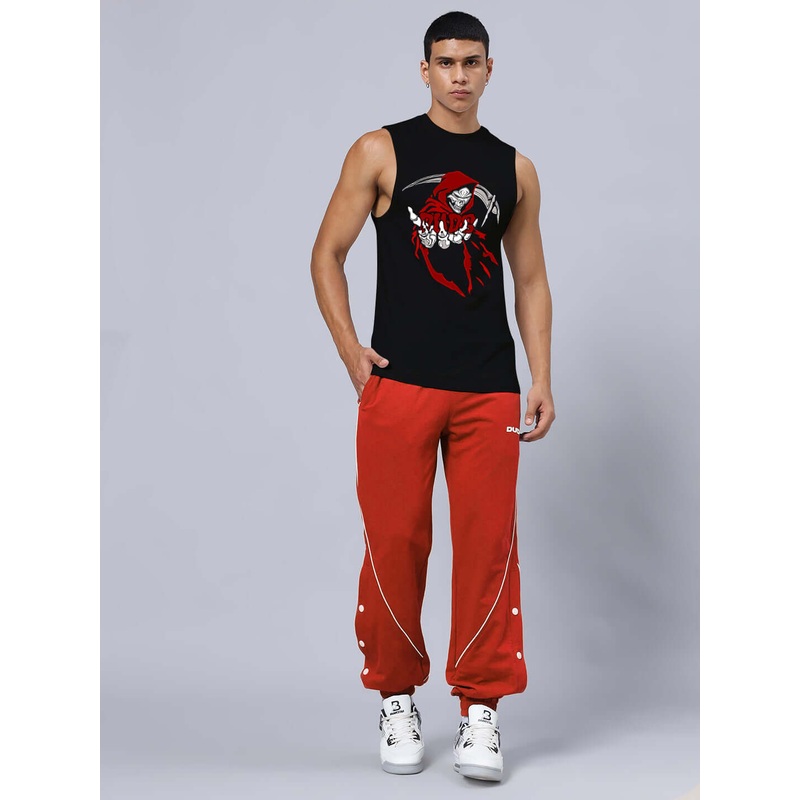 GRIM REAPER PRINTED GYM RELAXED FIT CO-ORD SET BLACK-RED XS