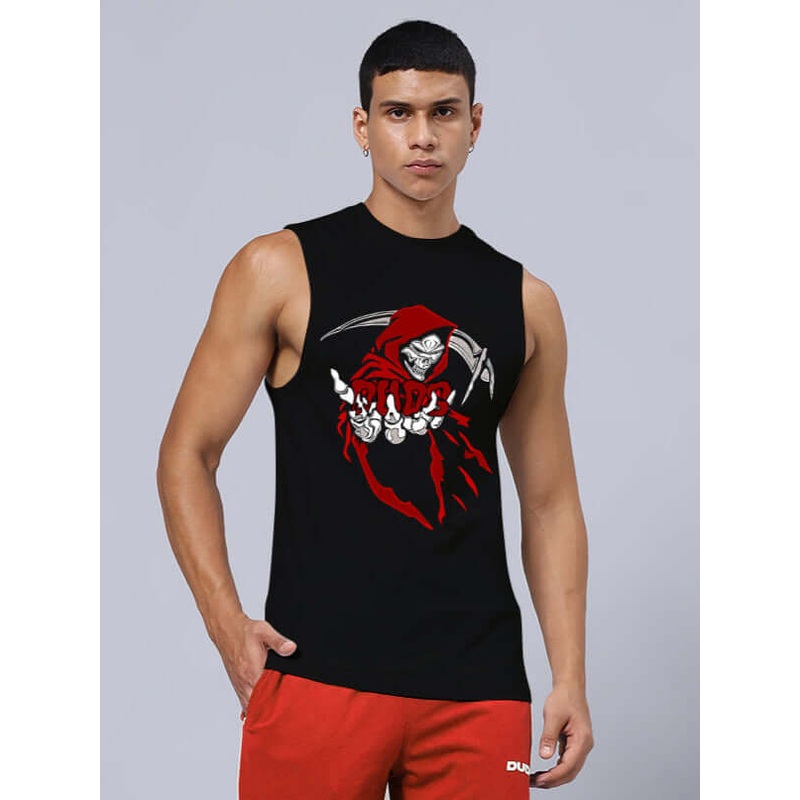 GRIM REAPER PRINTED RELAXED FIT GYM T-SHIRT BLACK XS