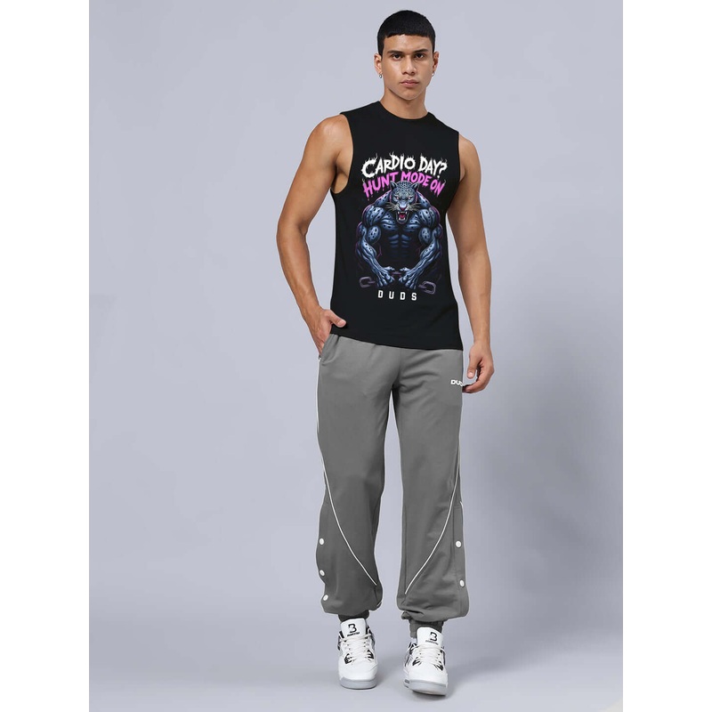 HUNT MODE PRINTED GYM RELAXED FIT CO-ORD SET BLACK-GREY XS