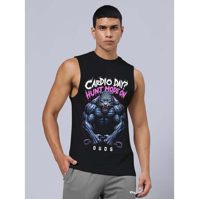 HUNT MODE PRINTED RELAXED FIT GYM T-SHIRT BLACK XS