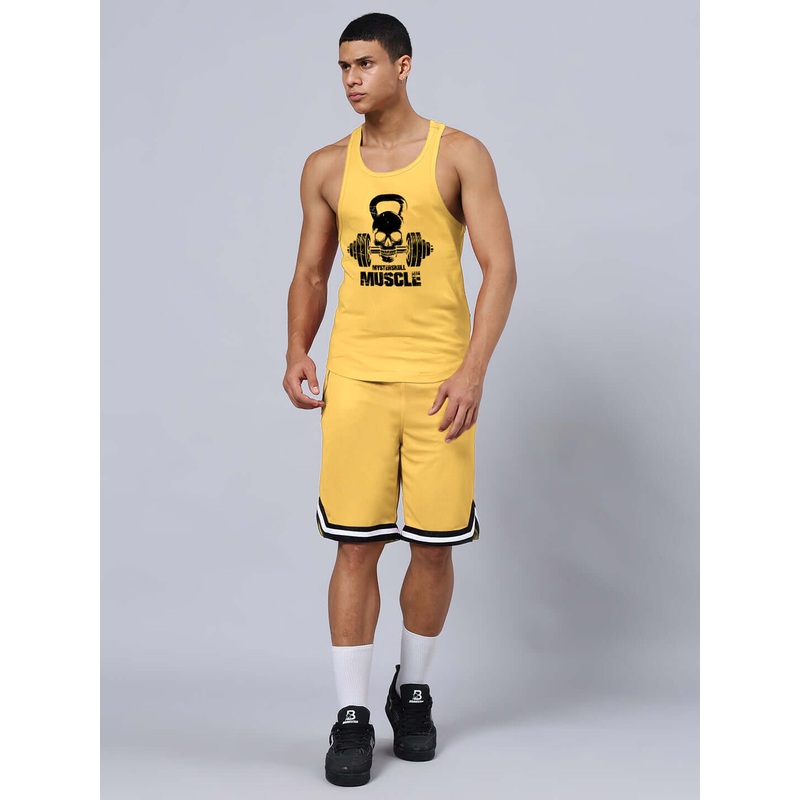 KETTLEBELL SKULL PRINTED GYM CO-ORD SET YELLOW XS