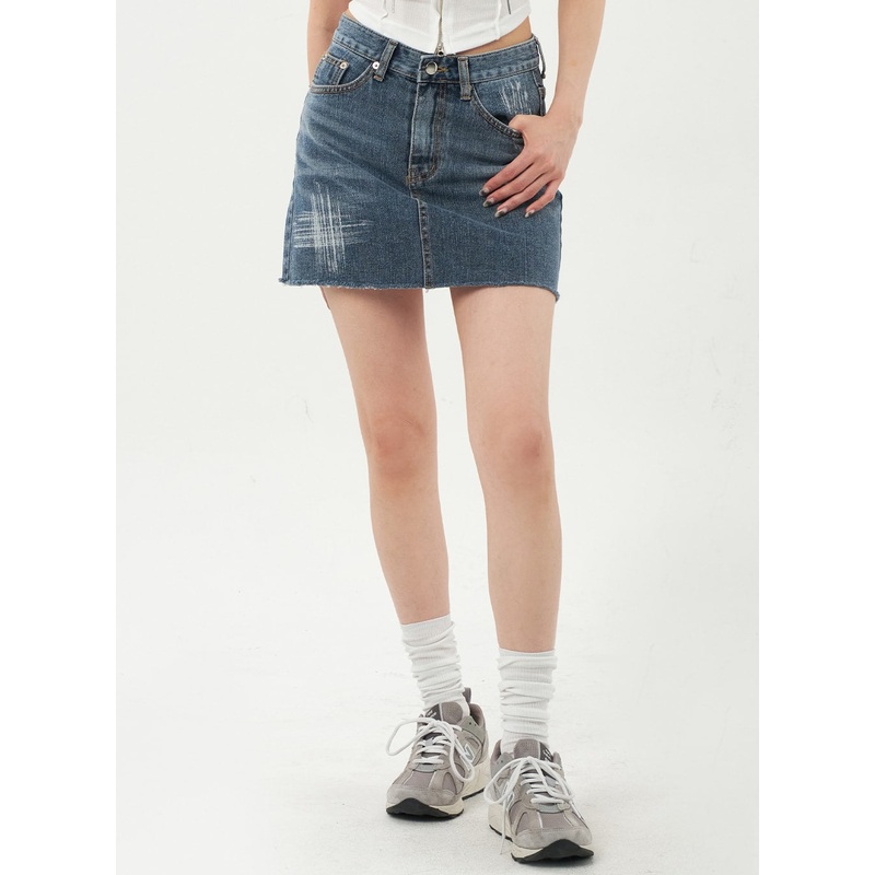 Mid-Wash Denim Mini Skirt CA328 Blue S