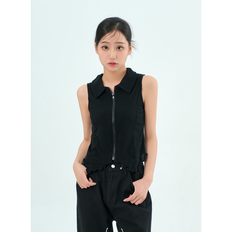 Sleeveless Zip-Up Top BY308 Light beige S/M