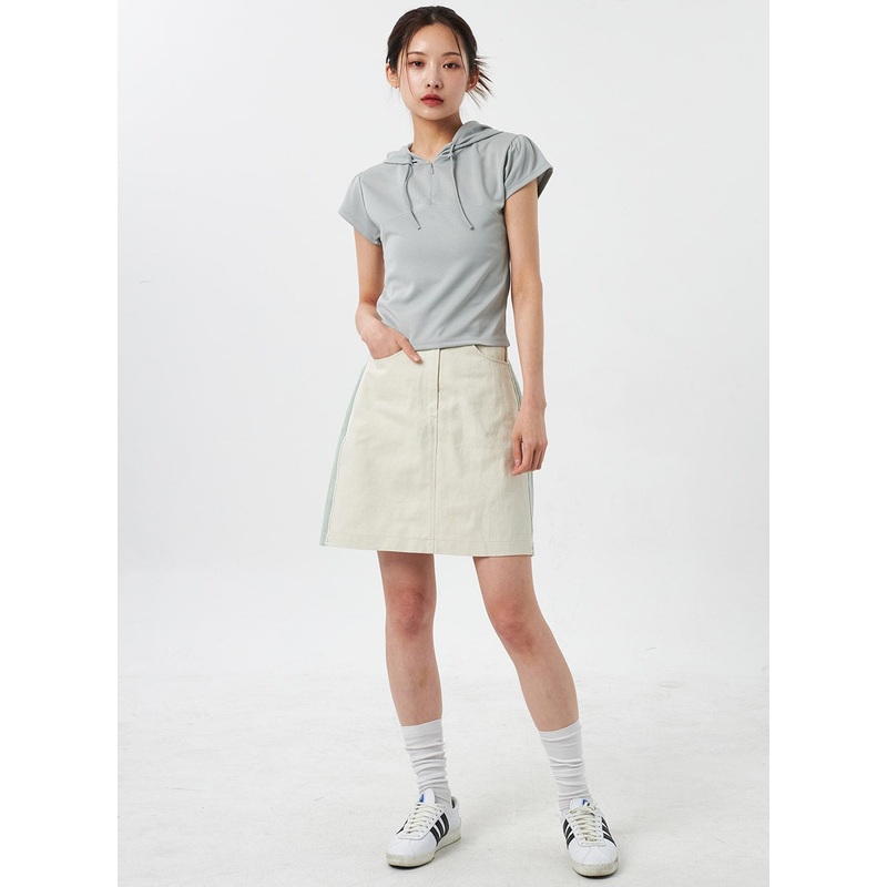 Two Color Mini Skirt CY303 Light beige S/M