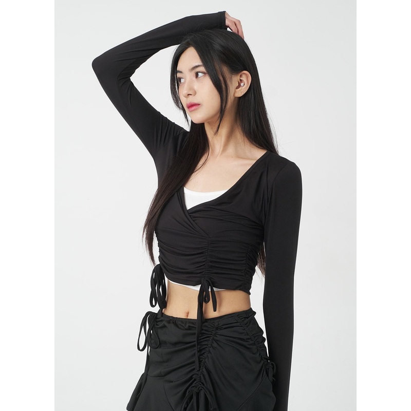 V-Neck Cropped Top BY309 Beige S/M